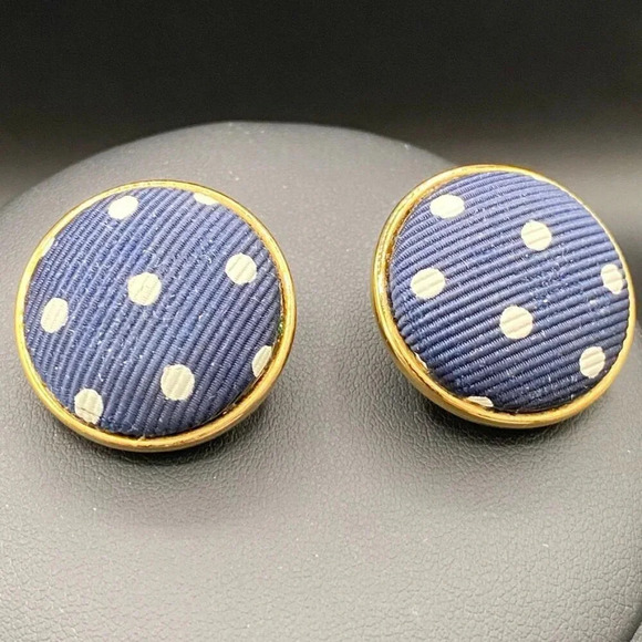 Pretty Woman Polo Navy and White Polka Dot Clip On Earrings Ellen Designs - Picture 12 of 12